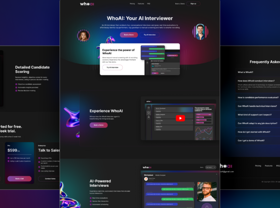 Landing for startup WhoAi - AI HR