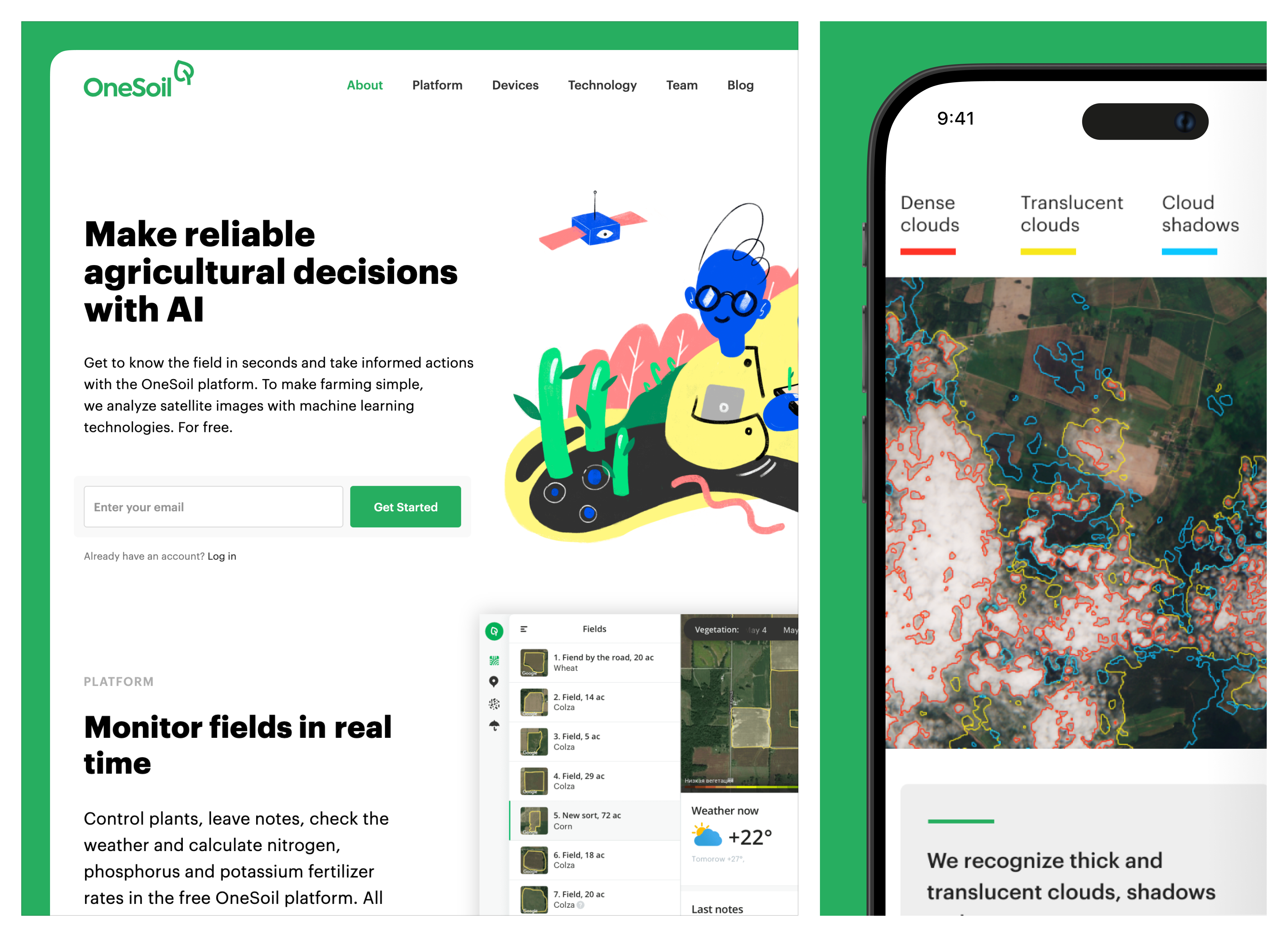 Сайт платформы точного земледелия OneSoil